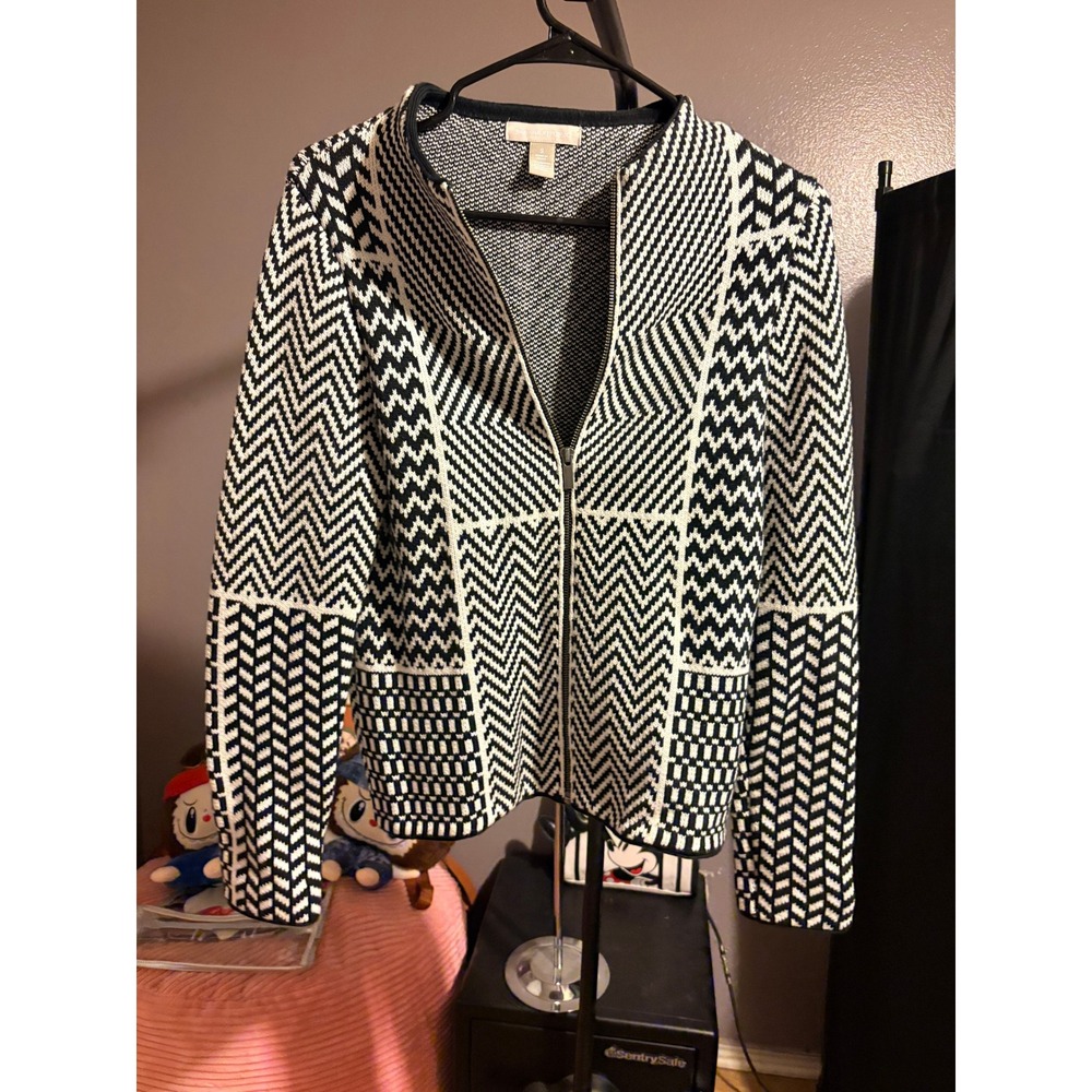 Banana Republic Black and White Zip Up Sweater Sz S